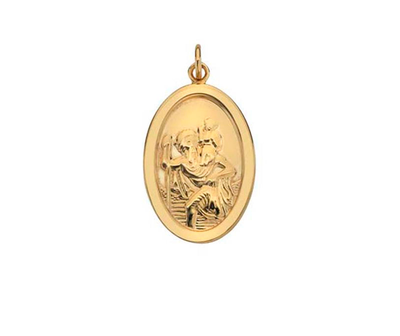 YELLOW GOLD LARGE OVAL HAND POLISHED ST CHRISTOPHER