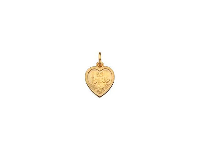YELLOW GOLD SMALL HEART SHAPE ST CHRISTOPHER