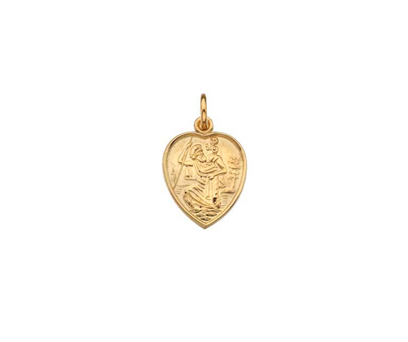 YELLOW GOLD HEART SHAPE ST CHRISTOPHER