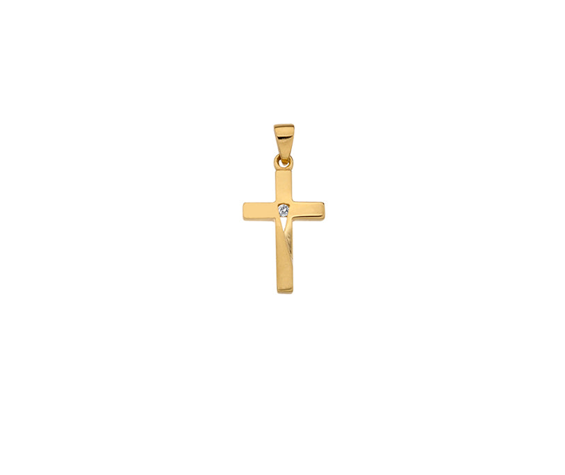 SOLID YELLOW GOLD CROSS  PENDANT WITH CZ