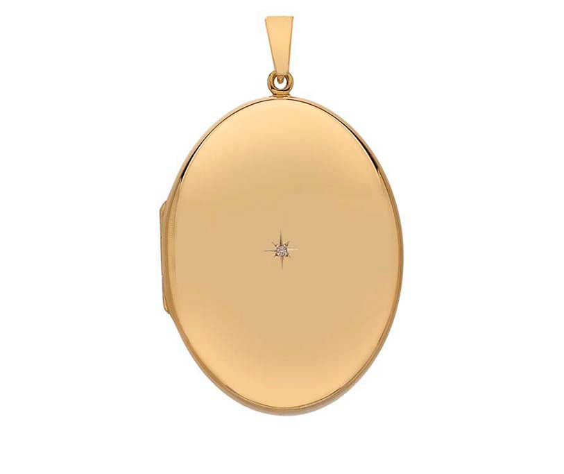 YELLOW GOLD DIAMOND STAR SET OVAL LOCKET