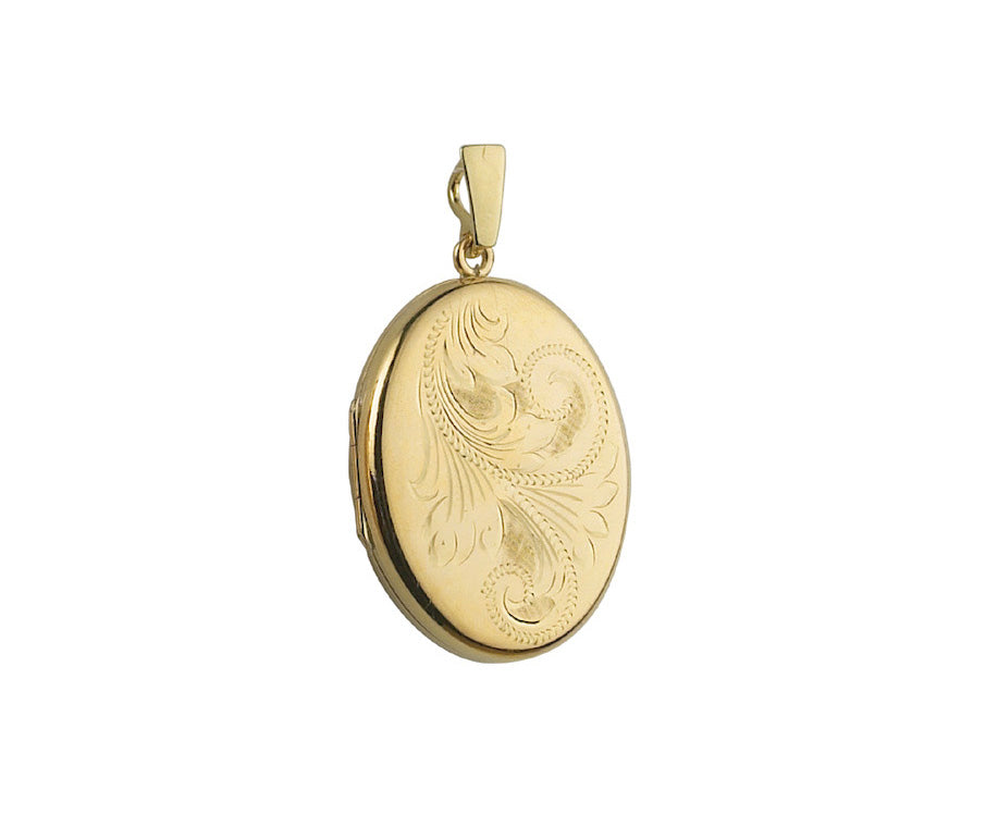 YELLOW GOLD 30MM HAND ENGRAVED OVAL LOCKET