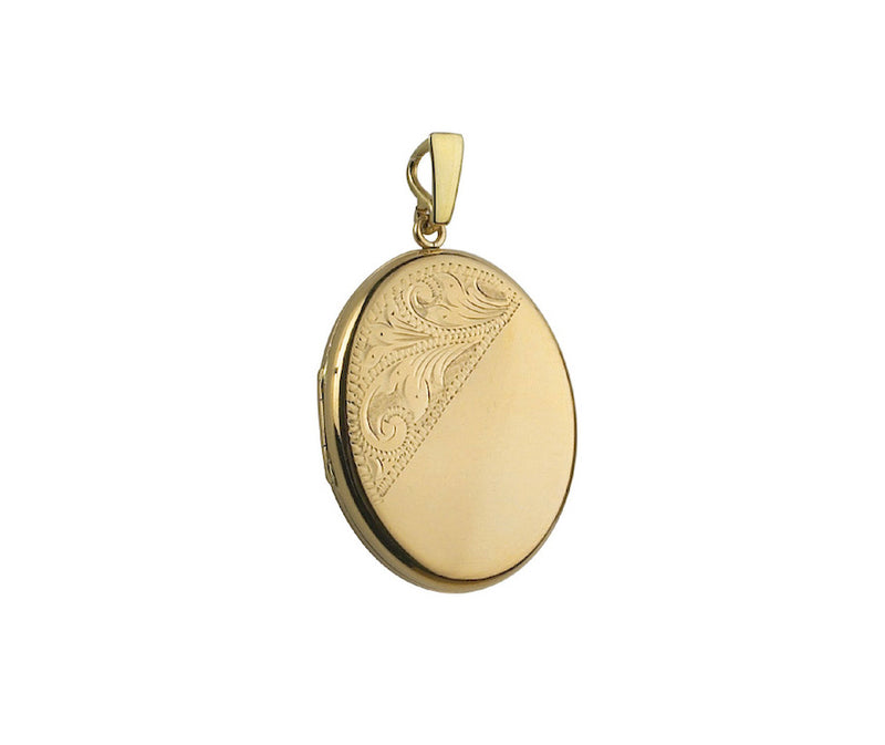YELLOW GOLD 30MM HAND ENGRAVED  OVAL LOCKET