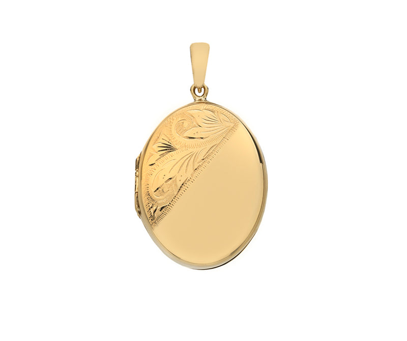 YELLOW GOLD 30MM HAND ENGRAVED OVAL FAMILY LOCKET