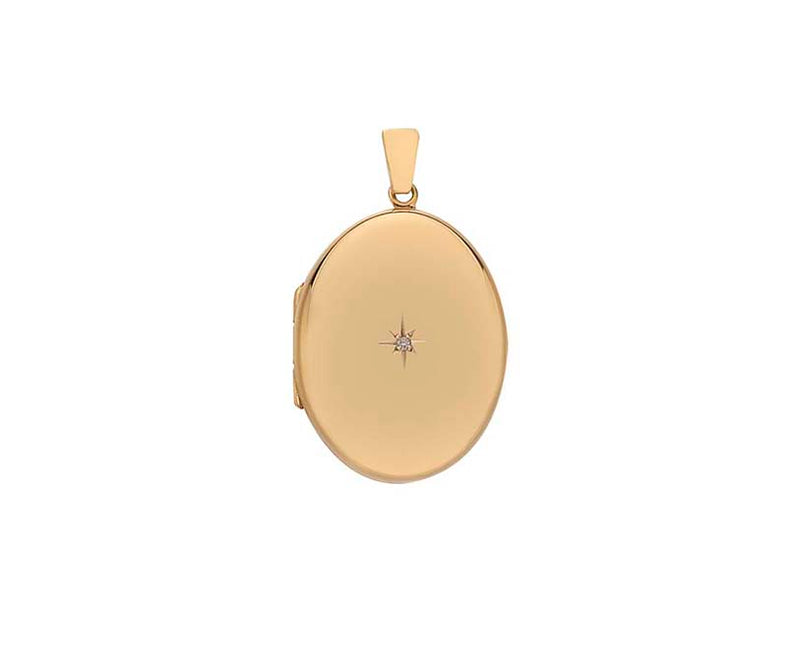 9CT YELLOW GOLD 26MM DIAMOND STAR SET OVAL LOCKET