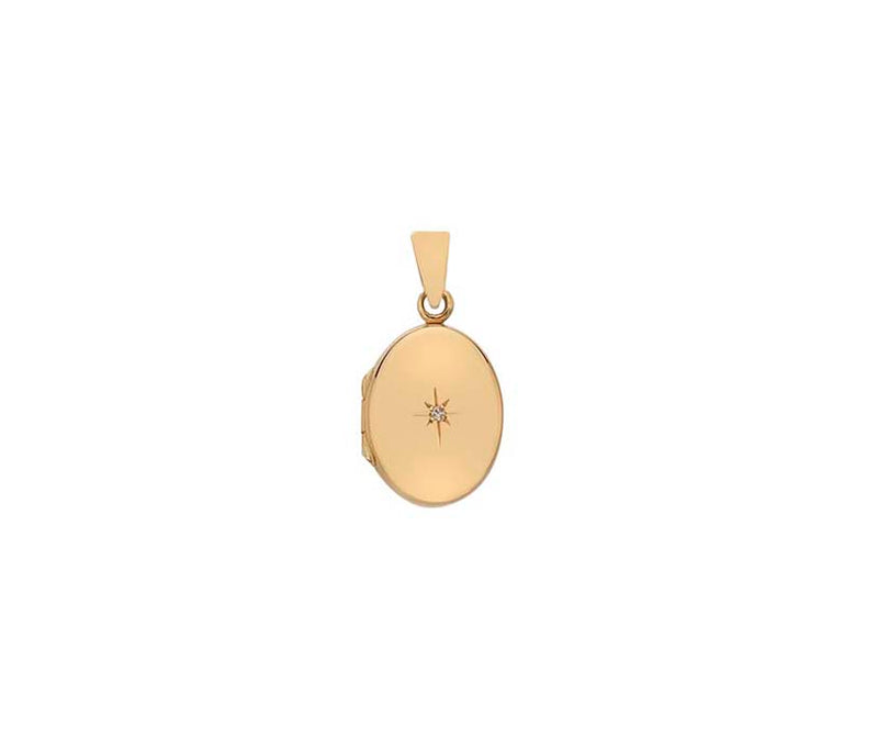 YELLOW GOLD 16MM DIAMOND STAR SET OVAL LOCKET