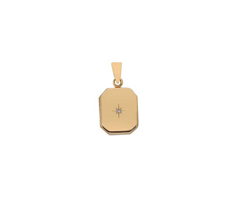 YELLOW GOLD DIAMOND STAR SET RECTANGLE LOCKET