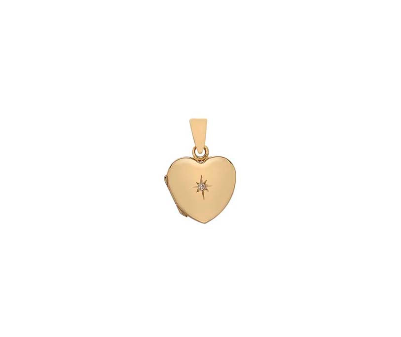 YELLOW GOLD DIAMOND STAR SET HEART SHAPE LOCKET