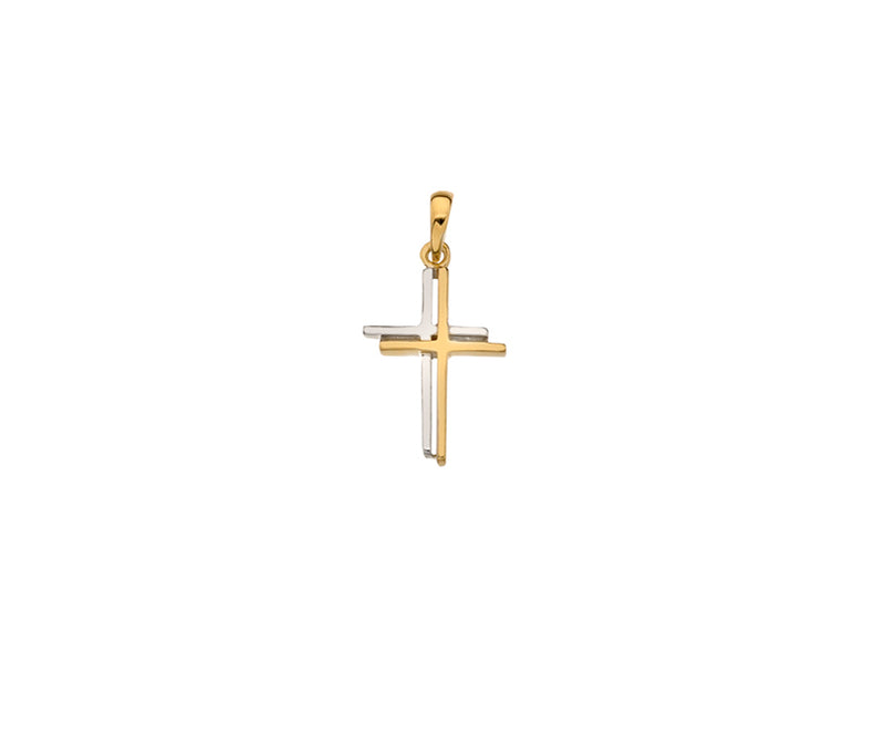 YELLOW AND WHITE GOLD SHADOW DESIGN CROSS PENDANT