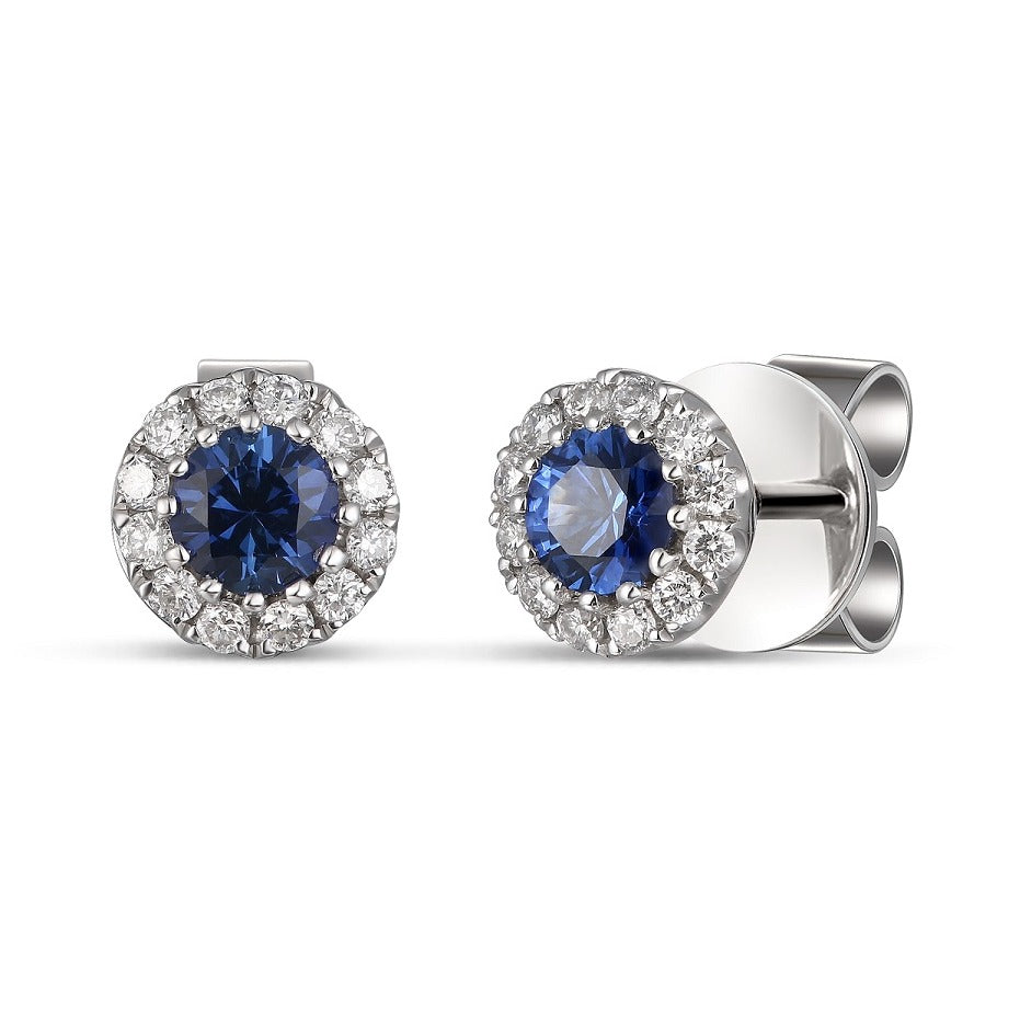 Round Spphire and Diamond stud earrings White Gold Harrogate Jewellers Fogal and Barnes