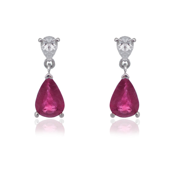 Pear Ruby pear diamond drop earrings white gold Harrogate jewellers Fogal and barnes