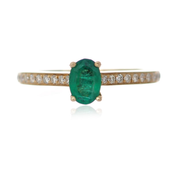Oval cut Emerald ring Diamond band Yellow gold Harrogate jewellers Fogal and Barnes