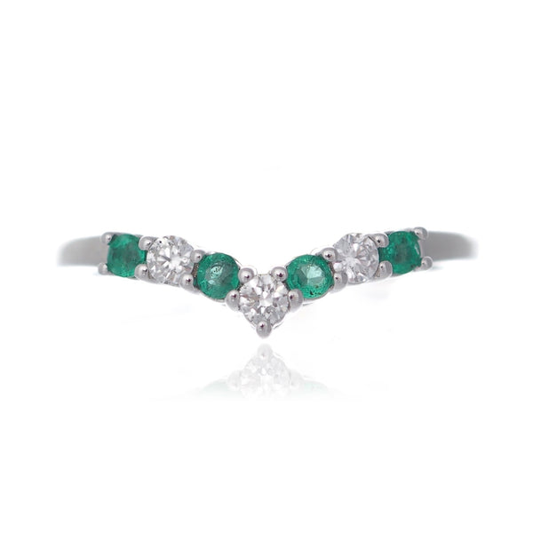 Emerald and Diamond wishbone ring Eternity White gold Harrogate Jewellers Figal and Barnes