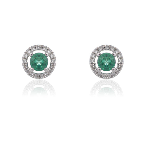 Round Emerald and Diamond halo earrings white gold Harrogate Jewellers Fogal and Barnes 