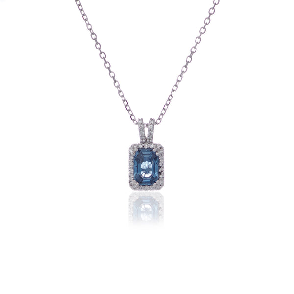 Emerald cut Sapphire and Diamond pendant necklace white gold Harrogate Jewellers Fogal and Barnes