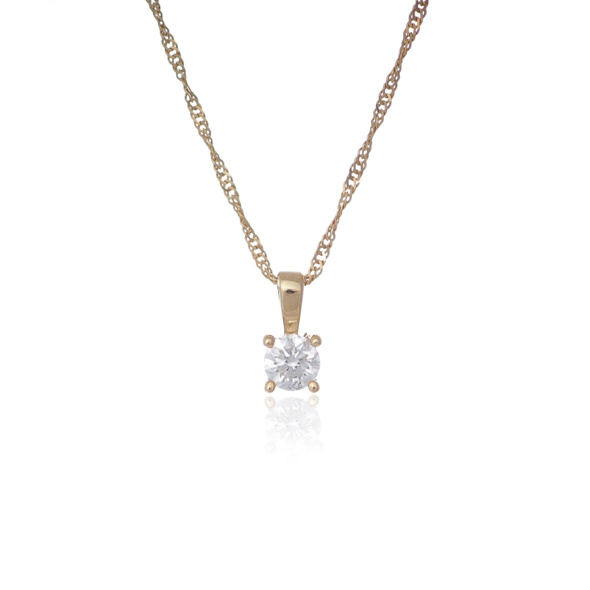Classic round brilliant diamond solitaire pendant necklace yellow gold Harrogate jewellers Fogal and barnes 