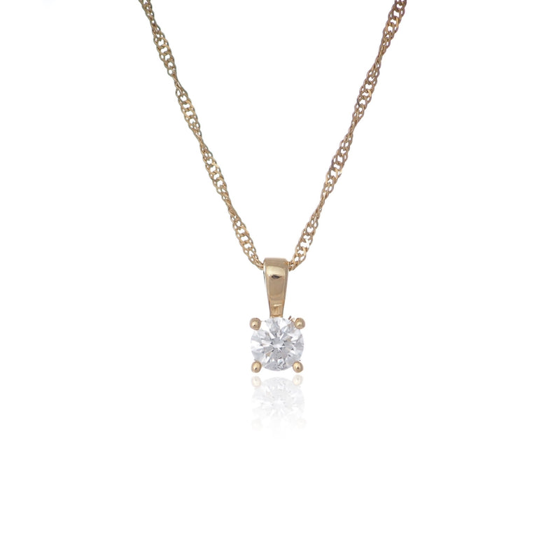 Classic round brilliant diamond solitaire pendant necklace yellow gold Harrogate jewellers Fogal and barnes 
