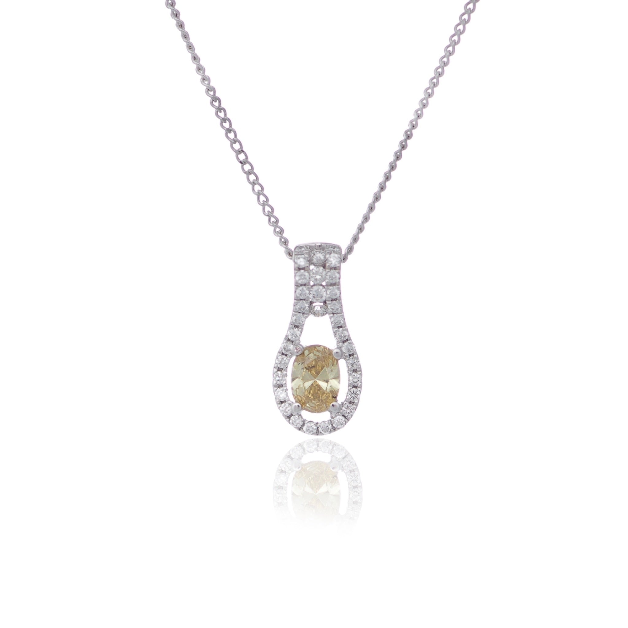 Natural fancy diamond pendant with diamond halo white gold Harrogate jewellers Fogal and barnes 