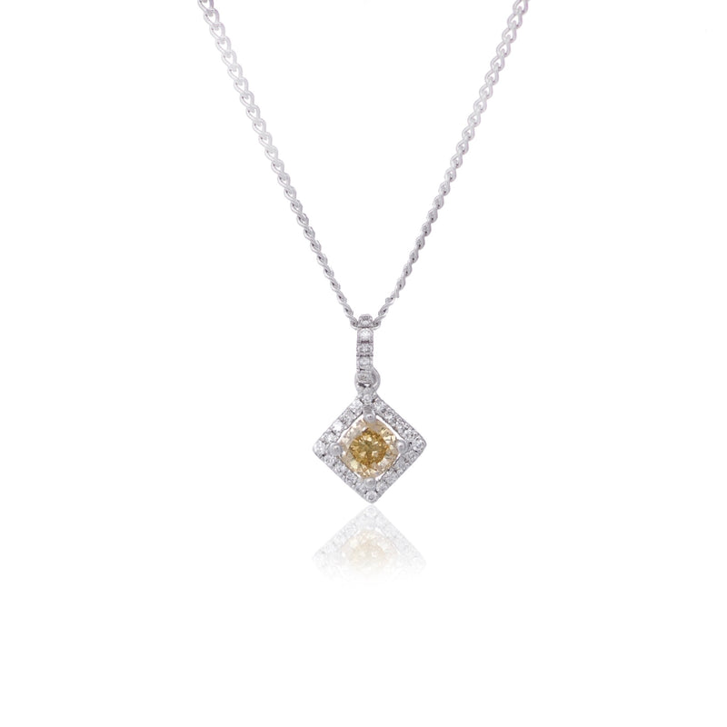 Fancy diamond and halo drop pendant white gold Harrogate jewellers Fogal and barnes 
