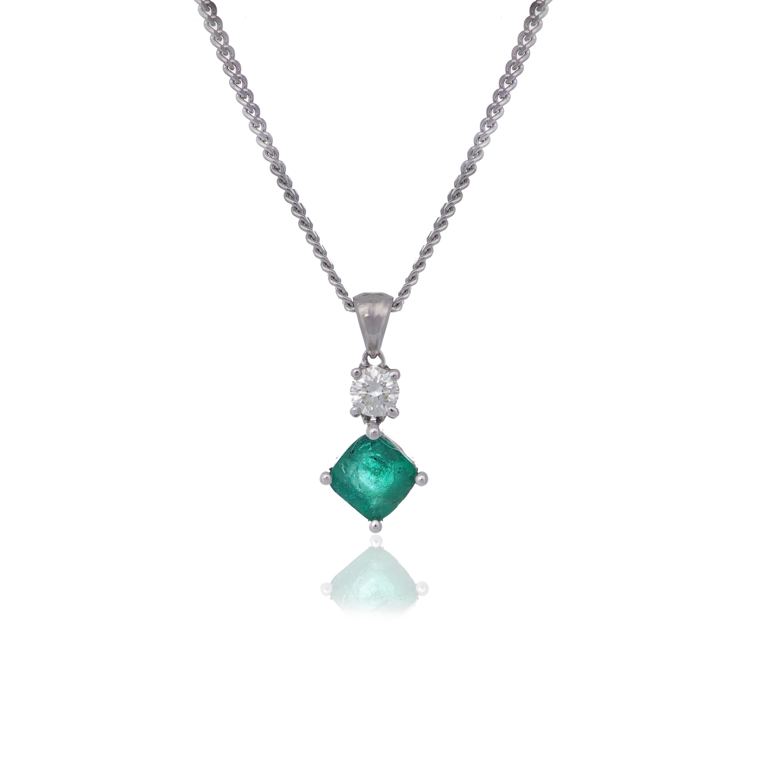 Emerald and Diamond drop pendant white gold Harrogate Jewellers Fogal and Barnes
