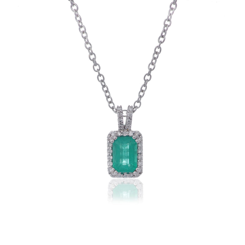 Emerald cut Emerald and Diamond necklace  pendant white gold Harrogate Jewellers  Fogal and Barnes