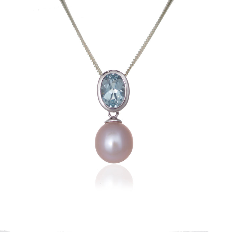 PINK PEARL PENDANT WITH BABY BLUE STONE NECKLACE