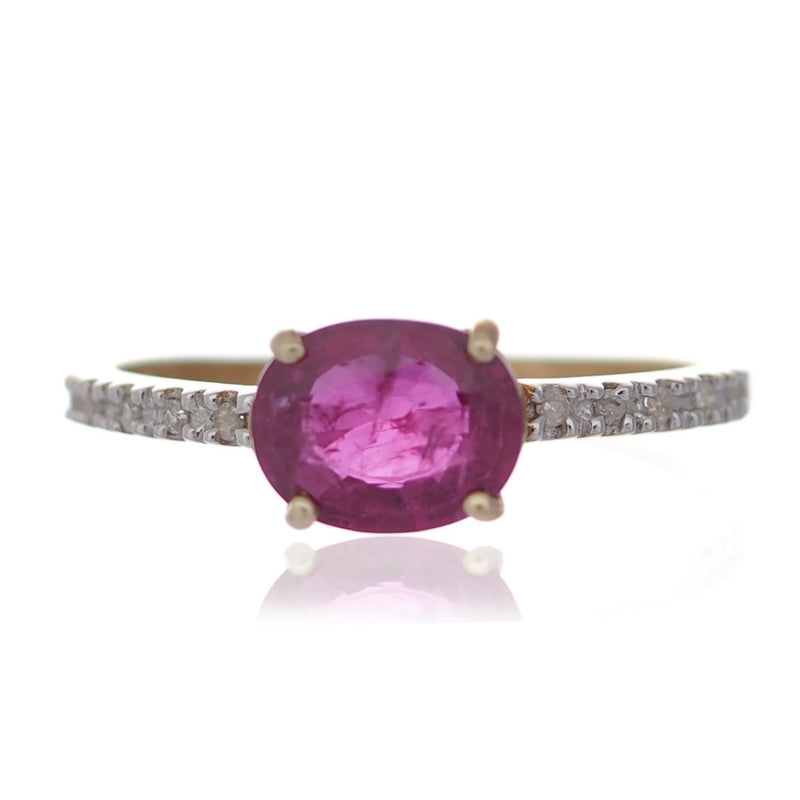 Oval Ruby ring diamond shoulders yellow gold solitaire Harrogate jewellers Fogal and barnes
